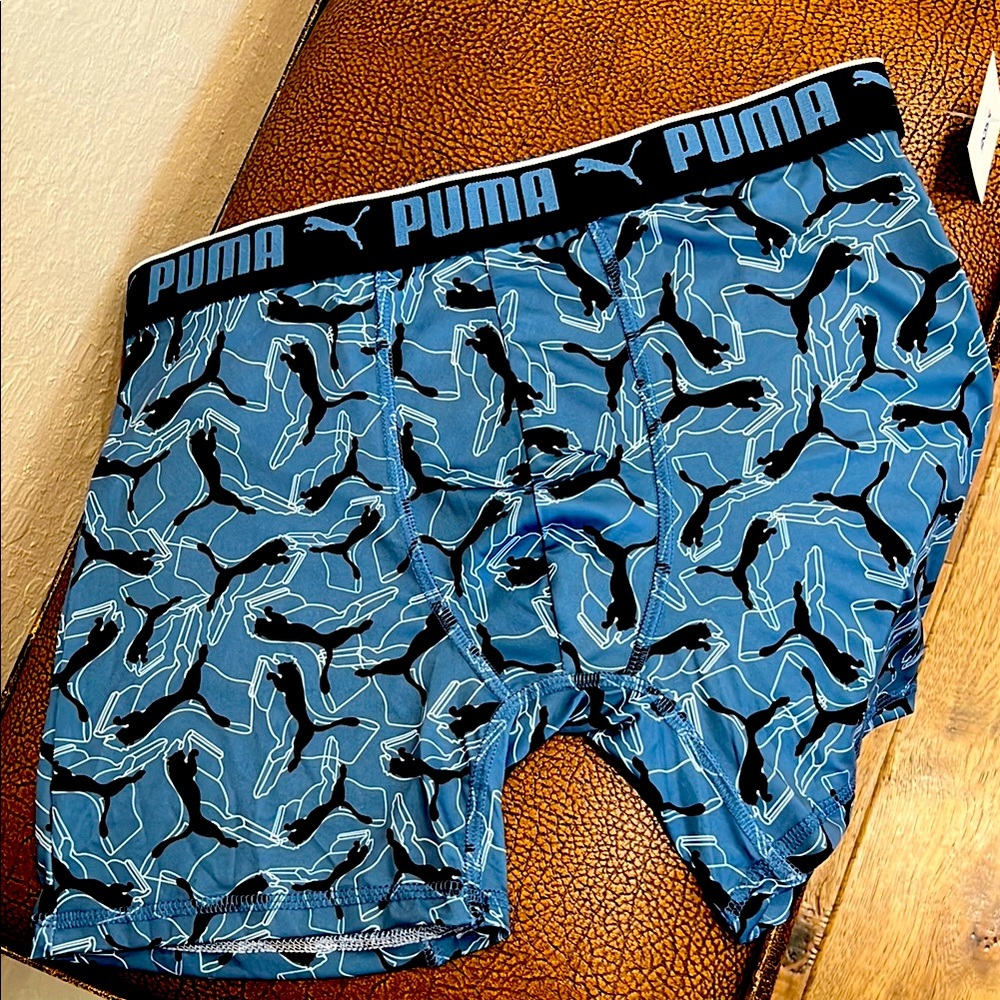 Brand New Puma Men's Blue with Puma Stretch Lightweight Boxer Briefs Underwear!